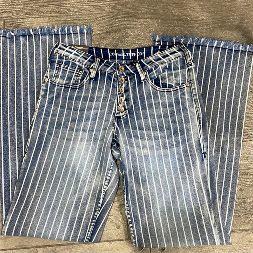 Cowgirl Tuff Blue Striped Flare Jeans